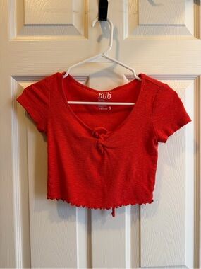 BDG Red Tie-Front Ribbed Crop Top